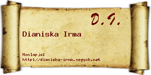 Dianiska Irma névjegykártya